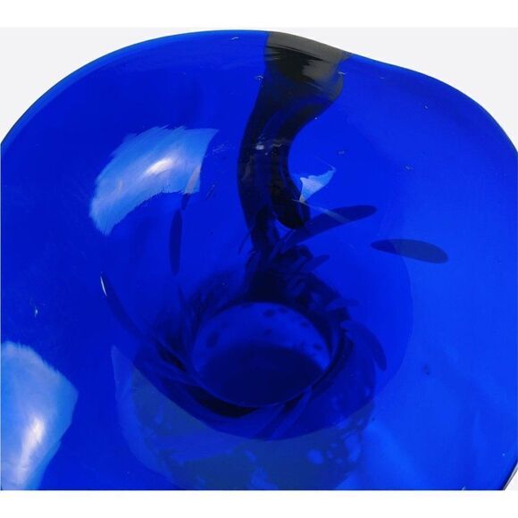 VTG Blue Speckled Blown Art Glass Pitcher White Splatter Swirl Applied Unique - Picture 12 of 12